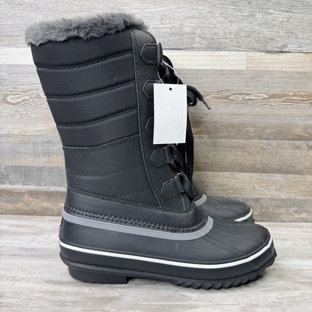 JBU Sabine Women Size 9 Snow Boots Faux Fur Lined Waterproof Duck Boots Black